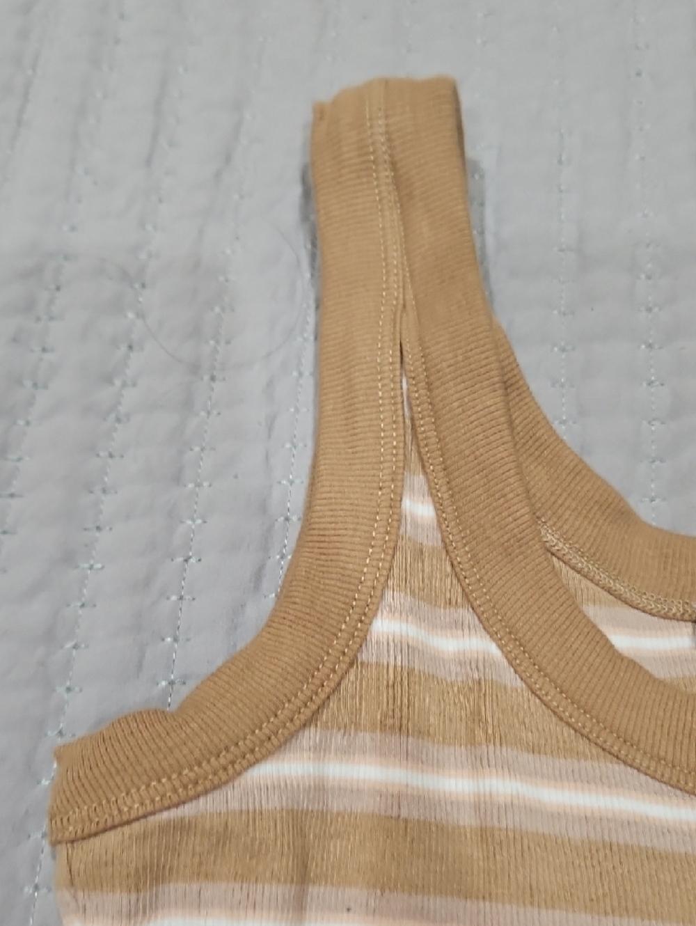 Steve Madden Tan & White Striped Ribbed Tank One-Piece - Picture 3 of 6